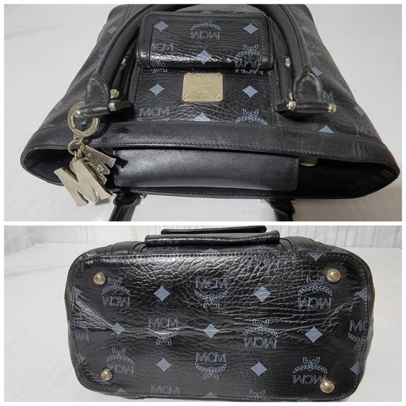 Authentic MCM Small Visetos Coated Canvas and Leather Pocket Tote Black - Picture 9 of 13